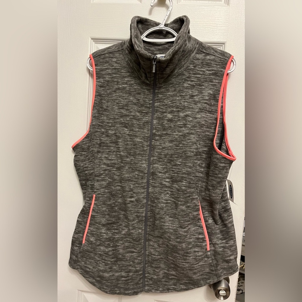 Gray Sleeveless Zip-Up Vest with Pink Trim